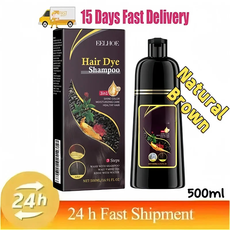 Black hair dye shampoo for gray hair, Showlu Fashion Store's nourishing 3-in-1 herbal hair color shampoo for women and men.