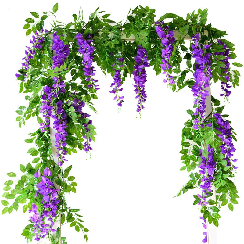 Artificial Wisteria flowers garland from Showlu Fashion Store, hanging silk floral vine for home, garden, or wedding decor.