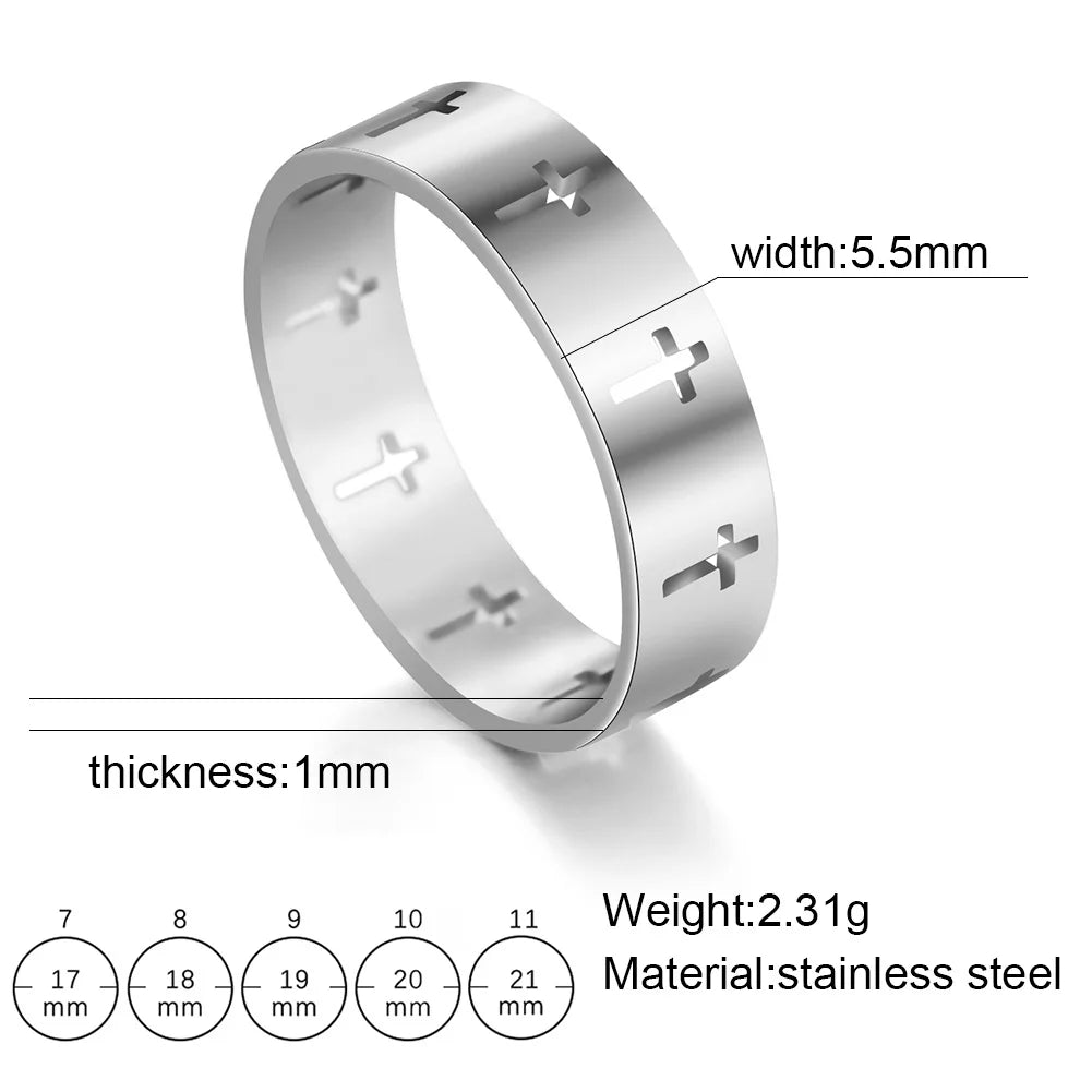 Stainless steel Gothic cross couple ring with punk design, featuring a bold cross motif on a sleek wedding band style.