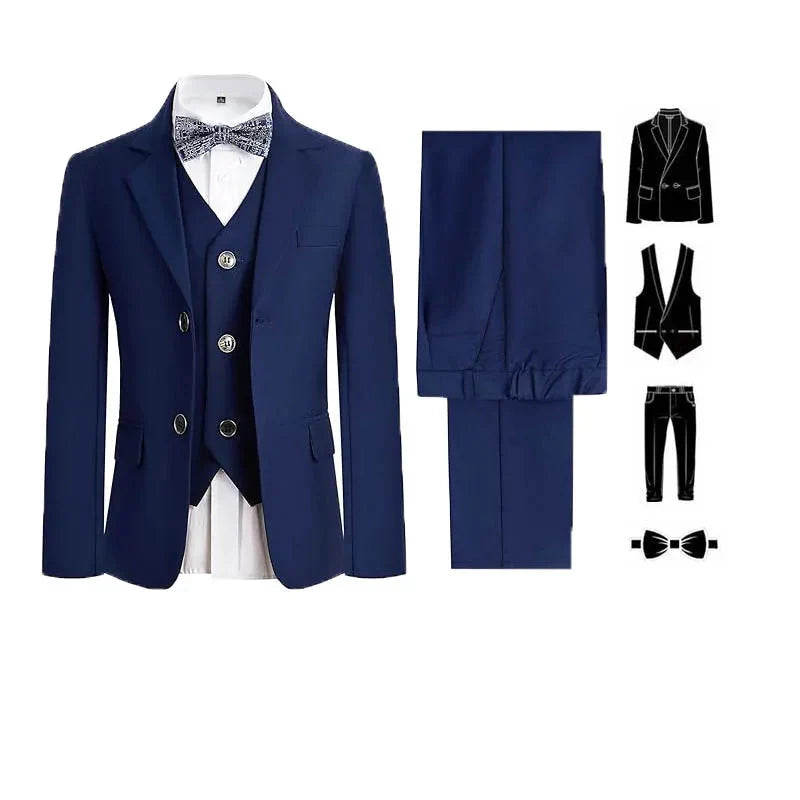 Pink boys' formal suit including jacket, vest, pants, and bowtie, perfect for special occasions, by LUOBOBEIBEICN.