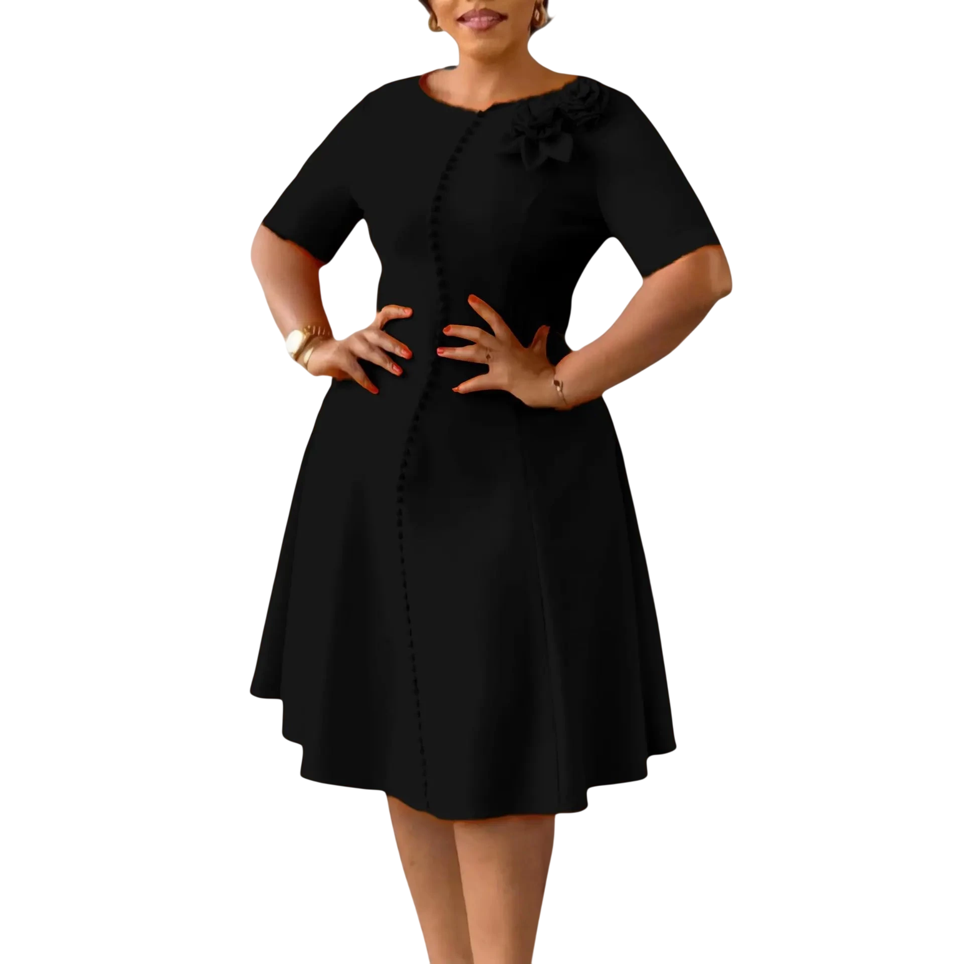 Aimee women's A-Line party dress with 3D floral details, O-neck, slim fit, suitable for office or special occasions.