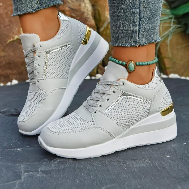 Women's luxury rhinestone sneakers by Showlu Fashion, casual lace-up sports shoes with thick soles and non-slip design.