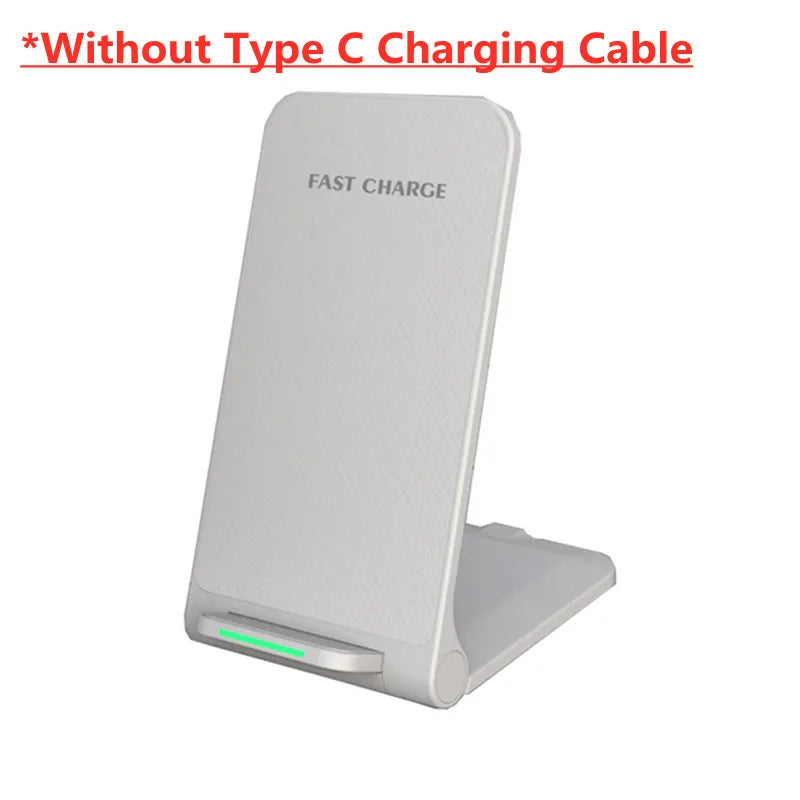 Showlu Smart General 30W fast wireless charging stand with phone resting on the sleek black stand and charging indicator light visible.