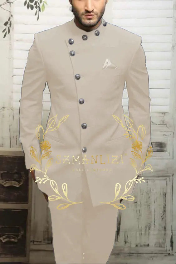 Navy blue Indian design men's slim fit formal blazer and matching pants, suitable for wedding or business occasions.