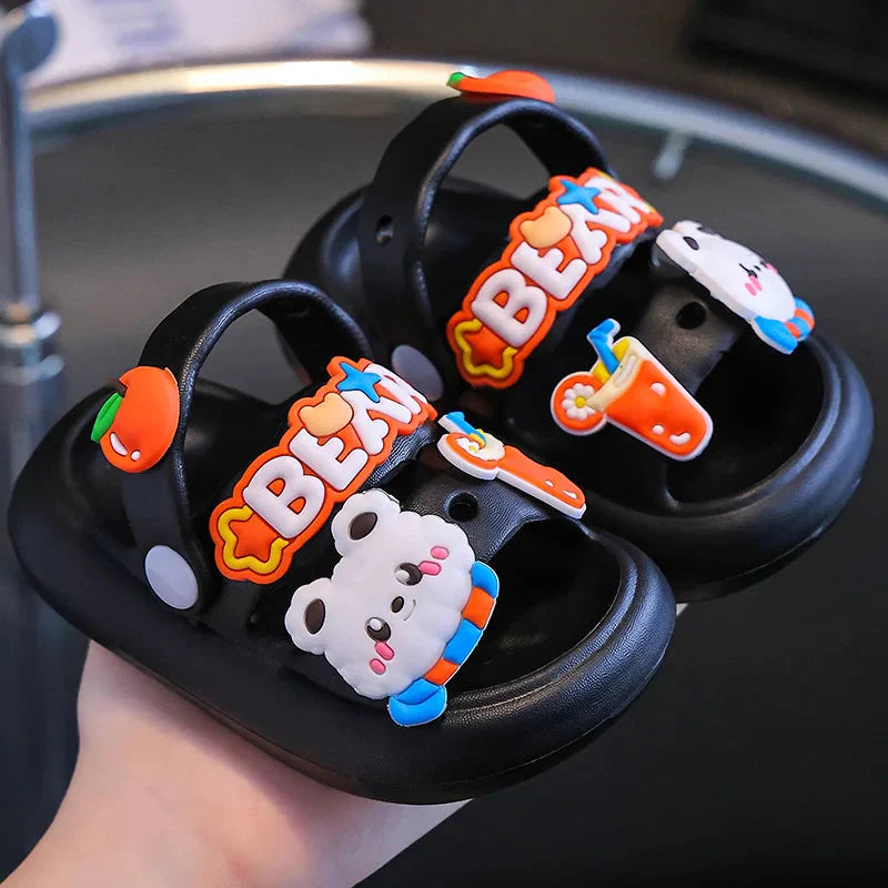 Kids cartoon rabbit sandals by Shijunyi with non-slip soft soles, perfect for beach wear and casual summer outings.