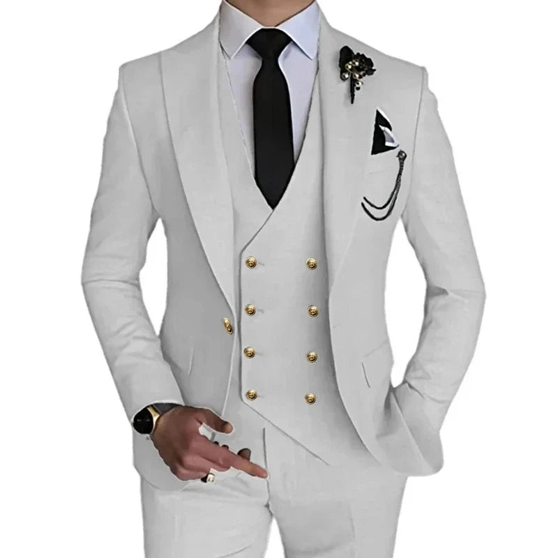 Men's slim fit wedding suit by SHOWLU FASHION STORE, 3-piece single-breasted wedding suit with jacket, vest, and trousers.
