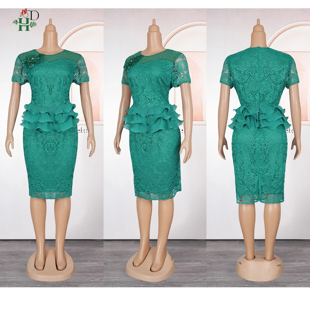 African women's dress featuring vibrant Ankara fabric, falbala details, suitable for wedding, summer, office, and casual occasions.