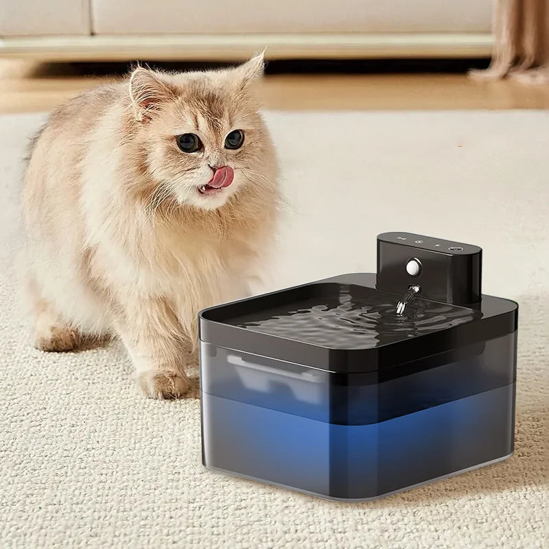 Wireless Smart Cat Water Fountain by Showlu Smart General, 2.2L sensor-operated pet water dispenser with flowing water stream.