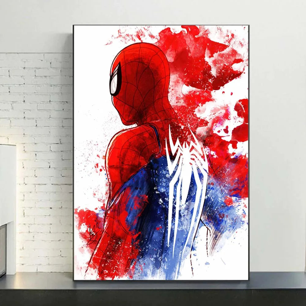 Colorful Spider-Man watercolor canvas wall art poster by MINISO, unframed, featuring Marvel superhero character ready for wall decoration.