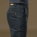 Showlu men's slim straight cotton casual pants in light fabric, featuring a modern fit and classic style for everyday wear.