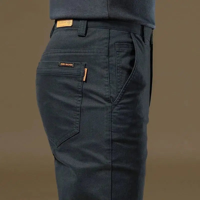 Showlu men's slim straight cotton casual pants in light fabric, featuring a modern fit and classic style for everyday wear.