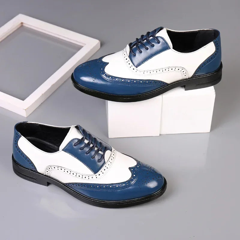 Classic men's lace-up dress shoes by Showlu Fashion, pointed toe, business casual, plus size formal shoes for weddings and events.