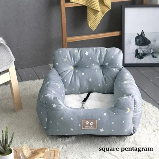 Showlu Fashion cotton pet car seat cover with side flaps, designed as a travel carrier sofa pad for pets.