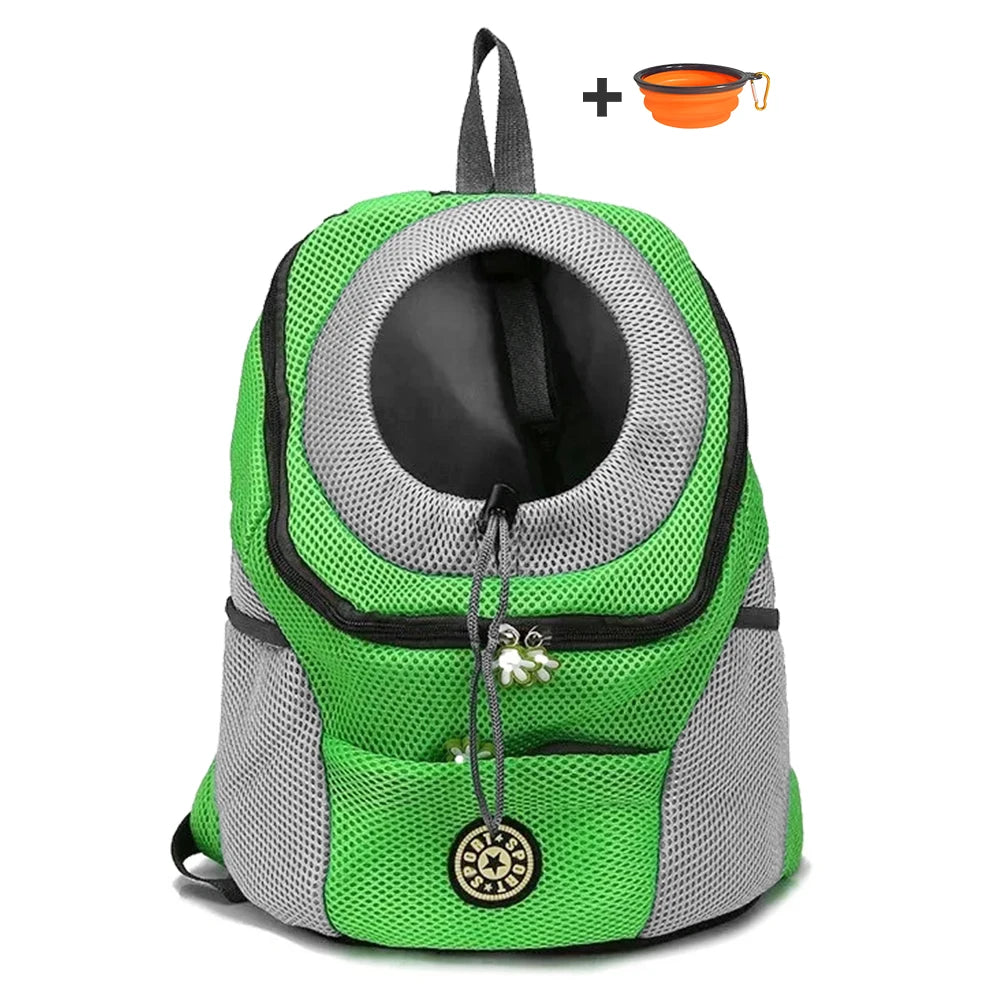 Showlu breathable mesh pet carrier backpack for small dogs and cats, featuring a comfortable design and mesh ventilation.