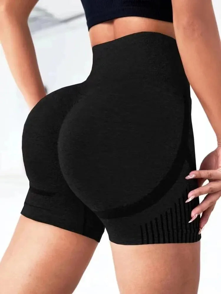 Women’s high waist yoga shorts by Showlu Fashion, fitness workout shorts with a lift butt design for gym, running, and active wear.
