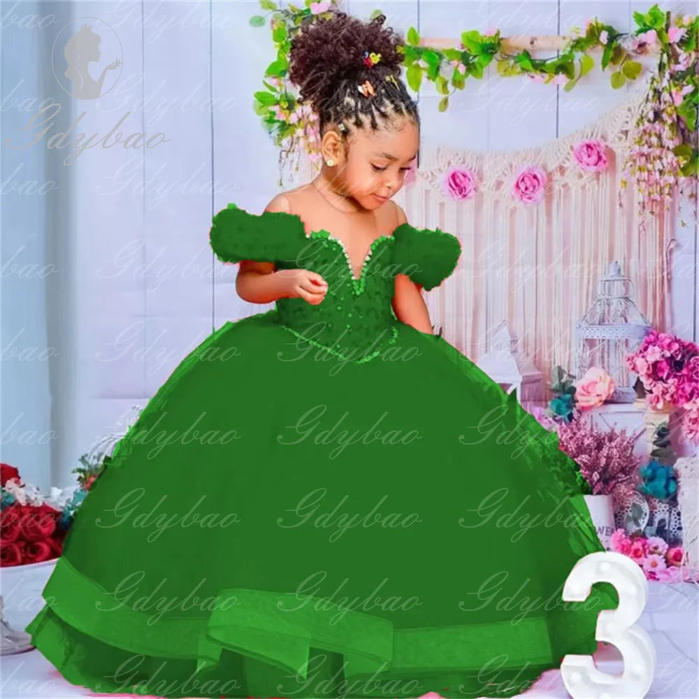 Red flower girl dress by SHOWLU FASHION STORE featuring tulle ruffles and a ball gown style for weddings.