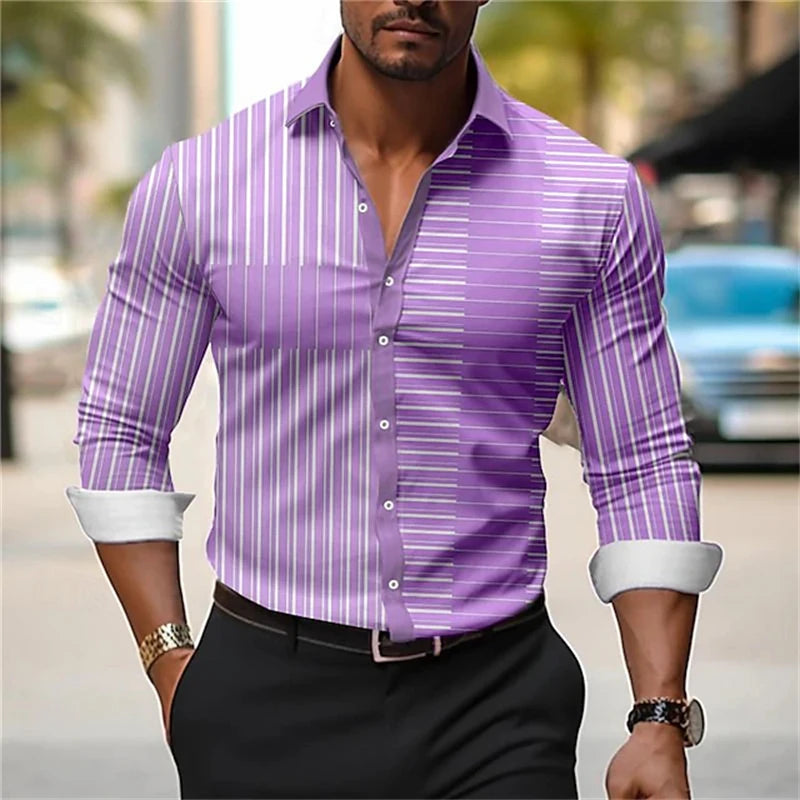 Men's long-sleeved casual shirt from Showlu Fashion Store, simple fall streetwear top with a modern, stylish design.