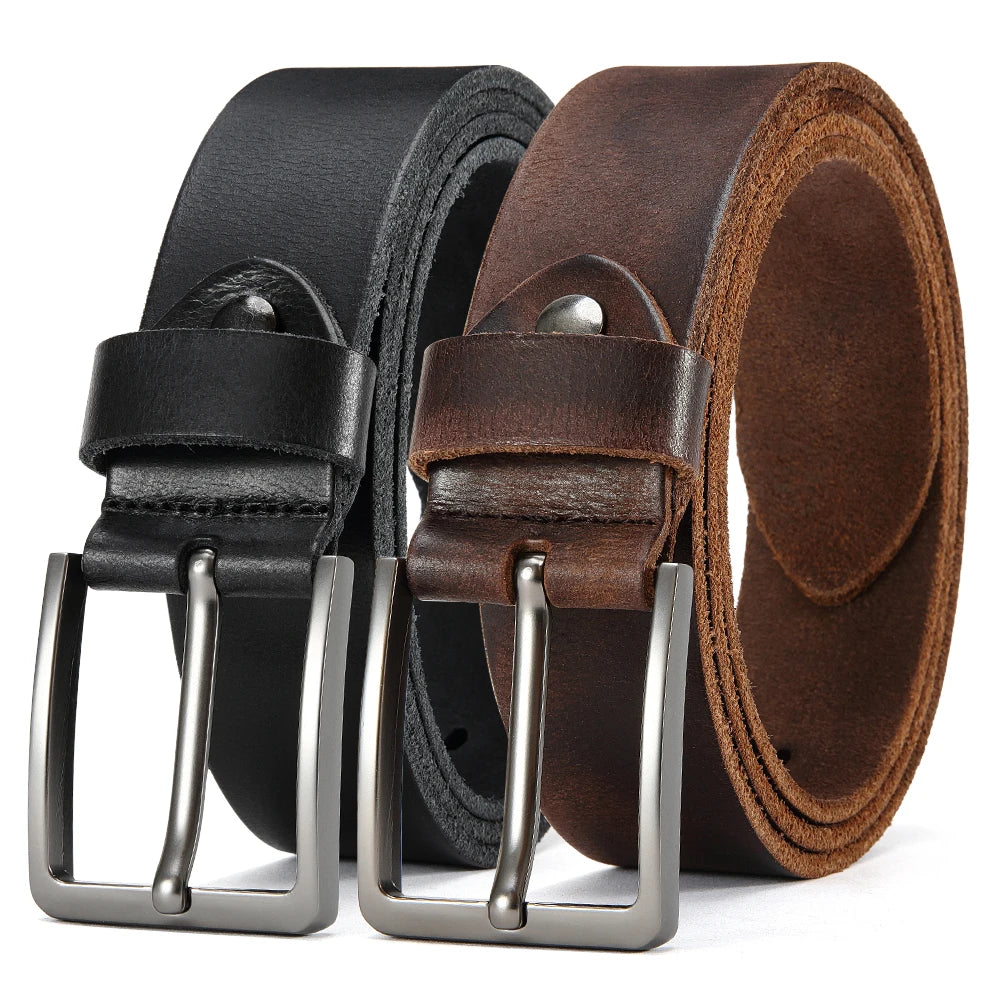 Men's cowhide leather belt with casual metal buckle from DOOPAI, featuring a durable and stylish top layer design.