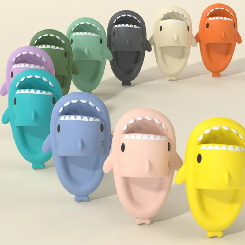 HKAZ Shark Slides by SHOWLU FASHION STORE, non-slip EVA home slippers for men, women, and kids, featuring shark design and comfortable fit.