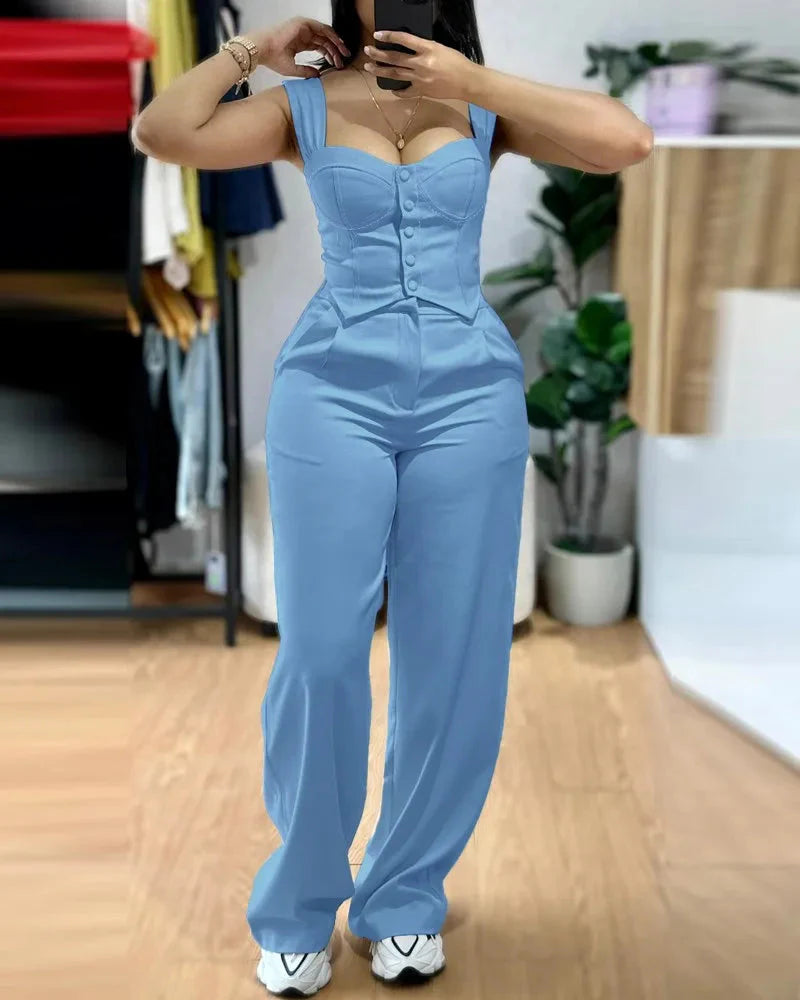 FiLiFiTi women's 2-piece slim fit tank top and wide-leg pants set in black, casual stylish outfit with comfortable fabric.