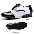 Men's modern dance shoes by Showlu Fashion, soft leather, breathable, suitable for jazz, social Latin, and formal dance performances.