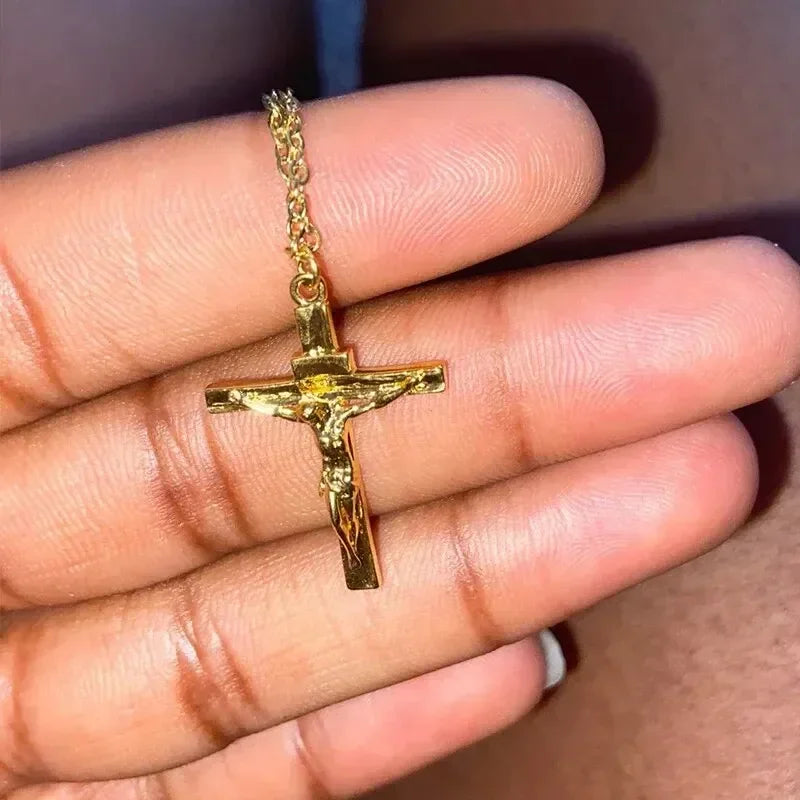 18K gold plated cross necklace with religious pendant, unisex church jewelry, hypoallergenic, non-fading chain, Showlu Fashion Store