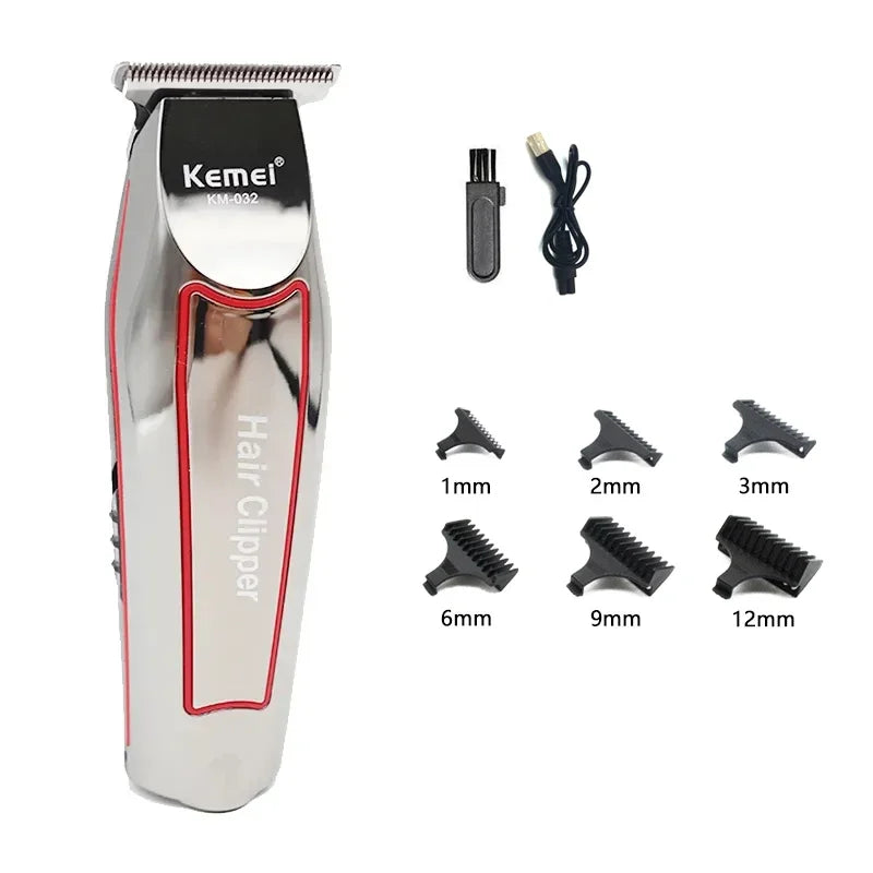 Showlu Smart KM-032 electric beard trimmer kit with silver hair clipper, featuring adjustable blades and ergonomic design.