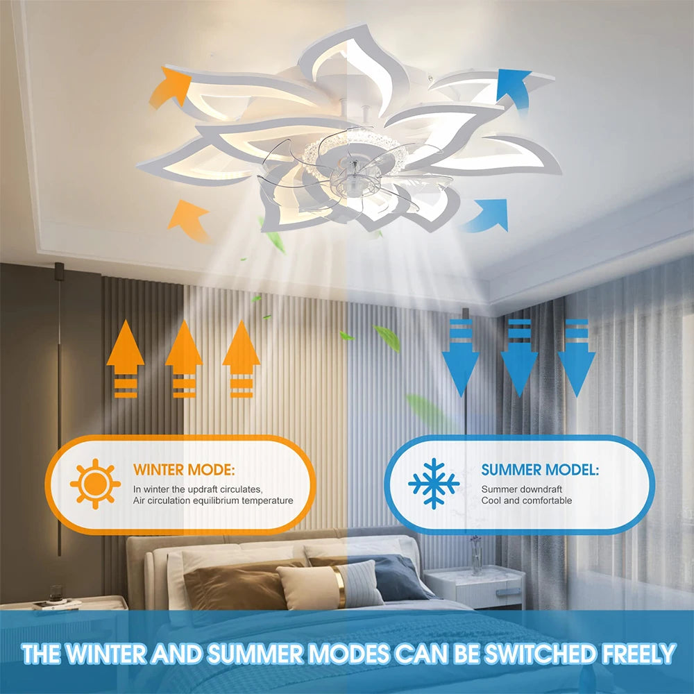 IRALAN Ceiling Fan with Lights Modern Flower Flush Mount Reversible Ceiling Fan for Living Room, Bedroom, Indoor