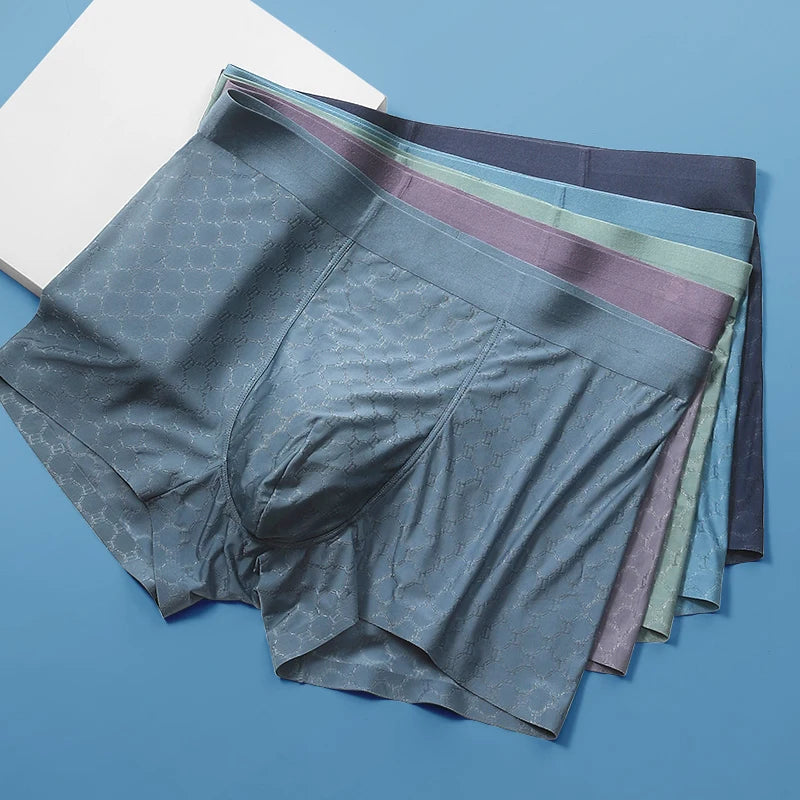 Men's Ice Silk boxer briefs by Showlu Fashion, lightweight breathable seamless underwear with a smooth fit for summer comfort.