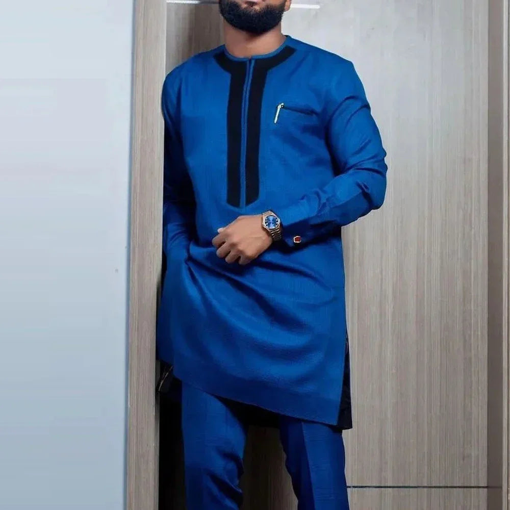 Men's African Kaftan tracksuit by SHOWLU FASHION STORE, embroidered 2-piece set featuring traditional design and comfortable fit.