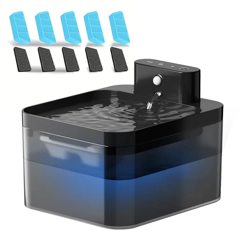 Wireless Smart Cat Water Fountain 2.2L with sensor by Showlu Smart General, showing the sleek design and water flow feature.