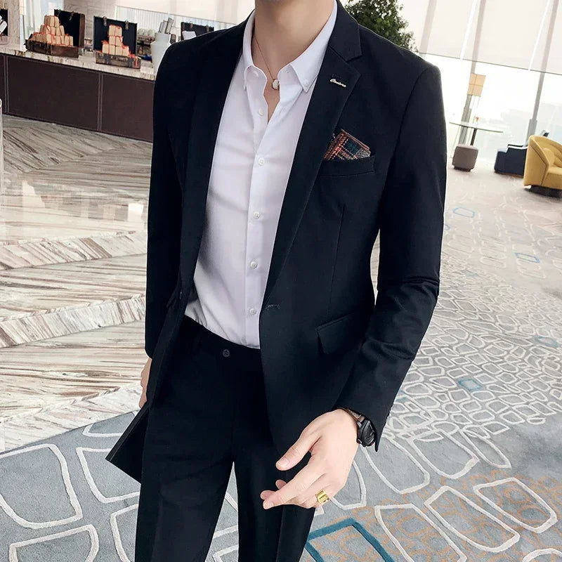 ( Blazer + Pants ) High-end Brand Formal Business Plaid Mens Suit Groom Wedding Dress Solid Color Stage Performance Tuxedo S-7XL SHOWLU FASHION STORE