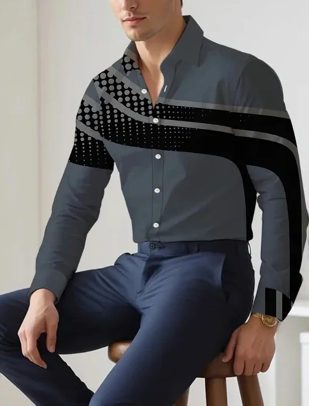Men's casual shirt in red, white, and black from Showlu Fashion, featuring soft, comfortable fabric for stylish autumn and winter wear.