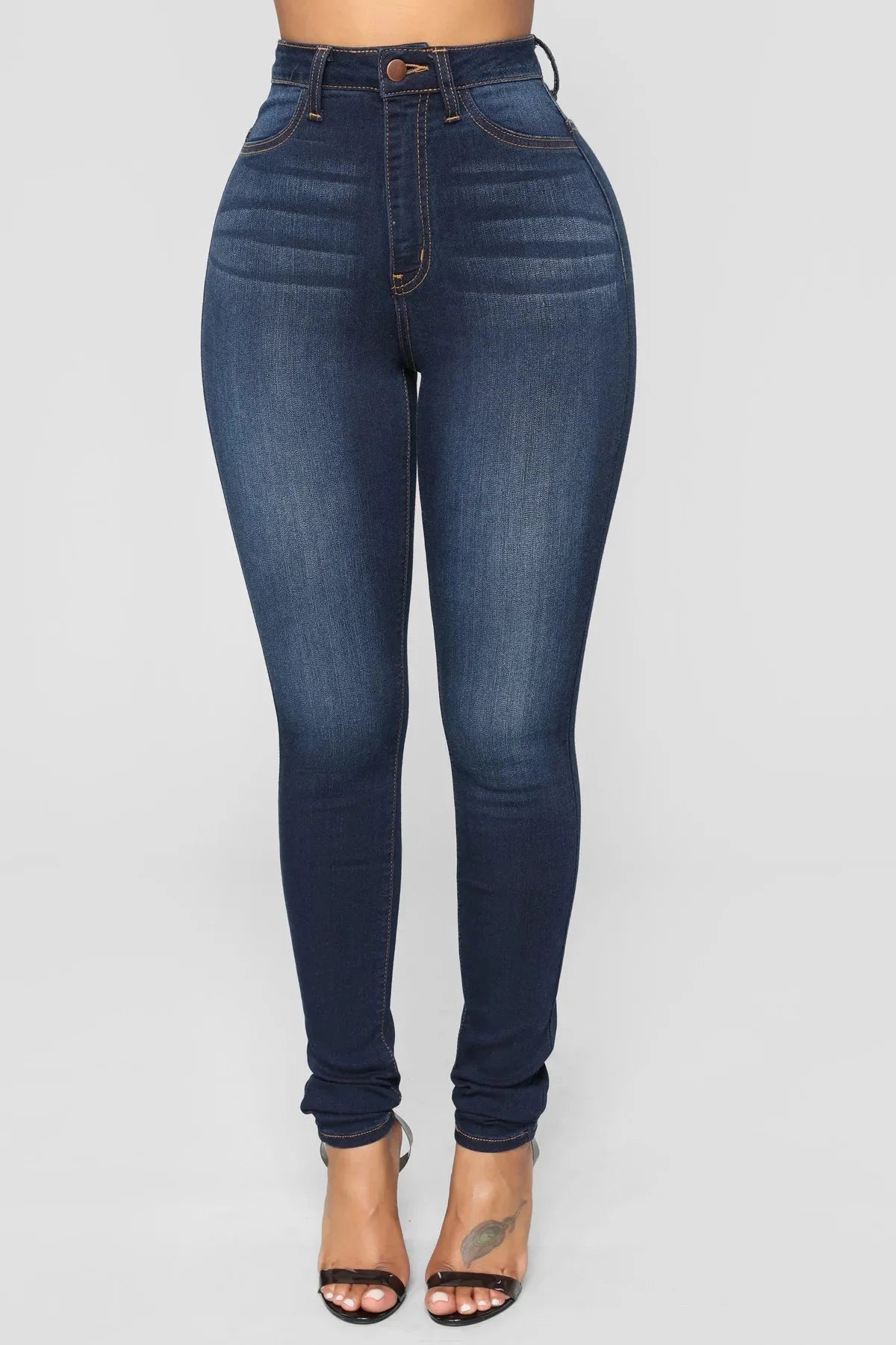 High waist skinny denim jeans for women by SHOWLU FASHION STORE, ankle-length pencil pants with a fitted silhouette.