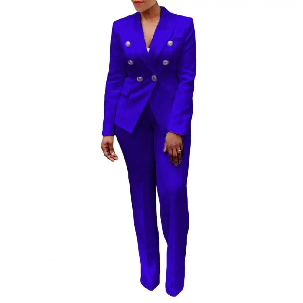 2Pcs/Set Formal Women Blazer Pants Set Office Lady Double Breasted Work Outfit Women Suit Coat Pants Set Yellow