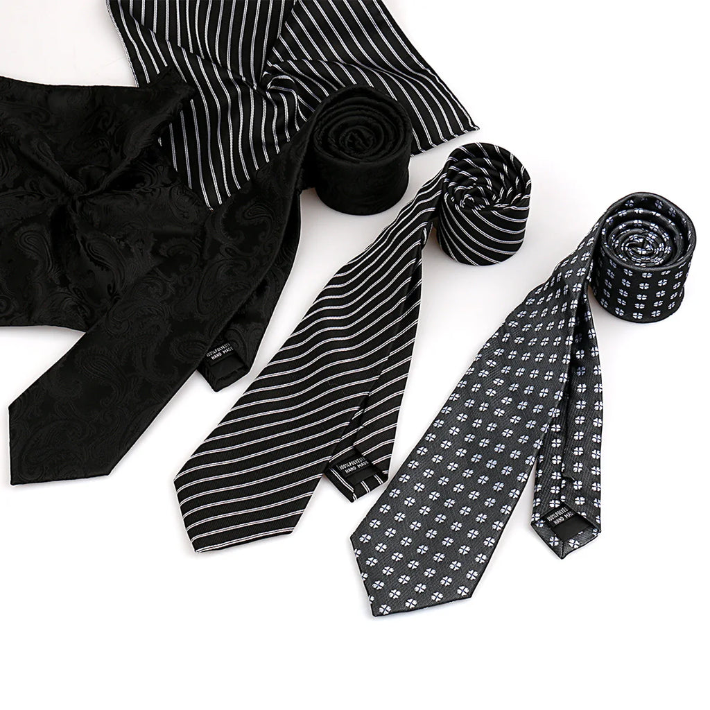 HUISHI Luxury Elegant Gifts For Men Tie Set Striped Necktie Handchief Cufflinks 3 Pcs Business Party Wedding Suit Accessories