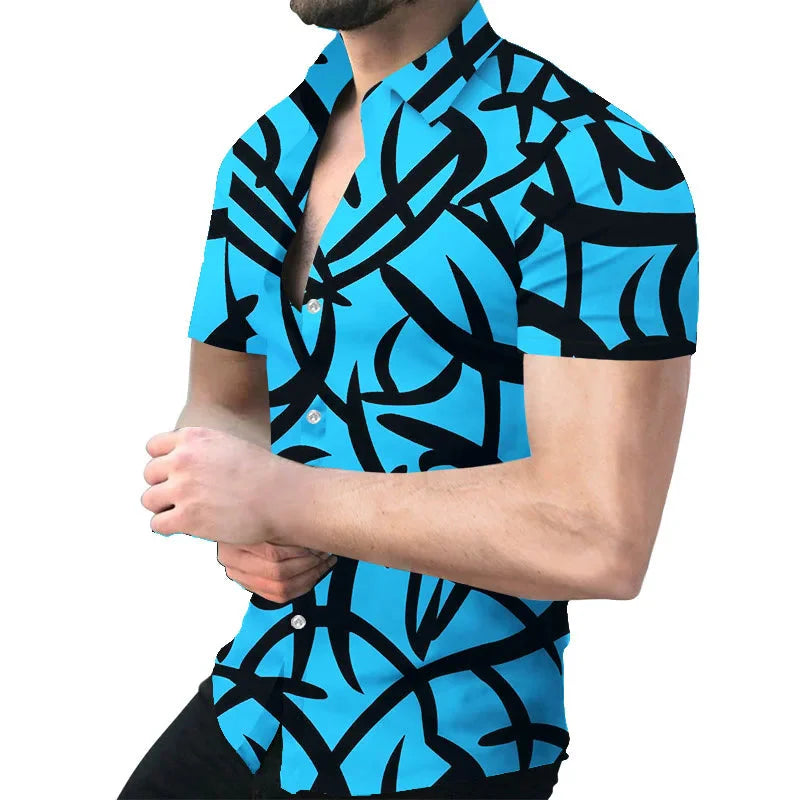 Men's Hawaiian Baroque 3D print short sleeve shirt by SHOWLU FASHION, featuring vibrant tropical patterns and stylish design.