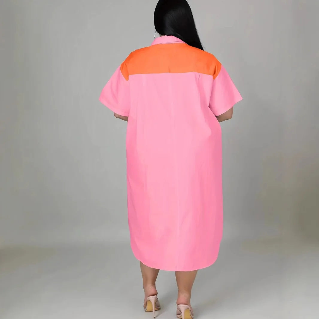 Showlu Women's plus size loose zipper shirt dress with 3D print, casual style, front zipper, and relaxed fit.