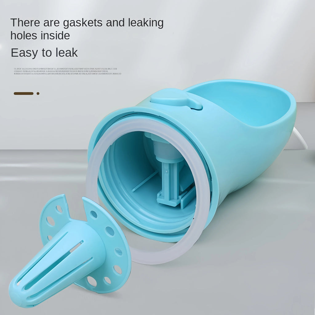 Showlu portable dog water bottle with integrated food container, ideal for travel and outdoor walks with pets.
