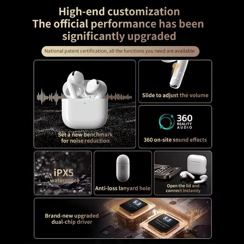 Wireless Earbuds Pro by Showlu Smart General, black earbuds with charging case, close-up view showing sleek design and in-ear fit.