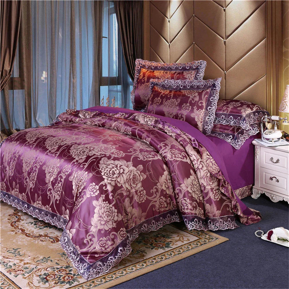 Nordic satin jacquard duvet cover set with floral pattern, luxury bedding by SHOWLU FASHION STORE.