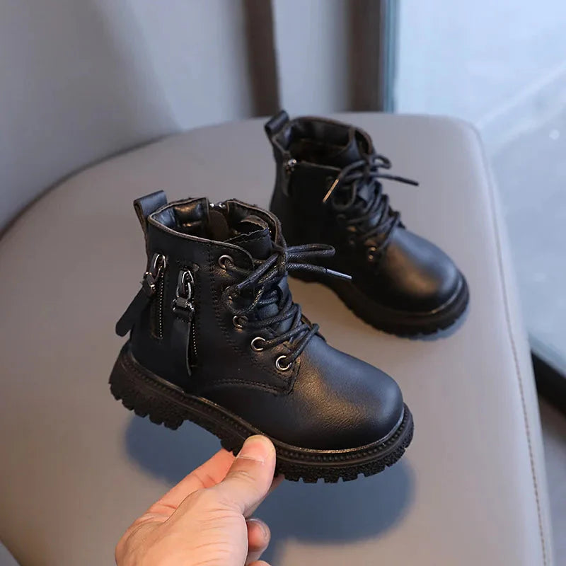 Kids rubber ankle boots by SHOWLU FASHION STORE with double zippers, perfect for warm winter weather, featuring a stylish design.