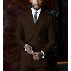 Blue Striped Men Suits Chic Double Breasted Peak Lapel Outfits Business Casual Wedding Formal Pinstripe Male Suit 2 Piece