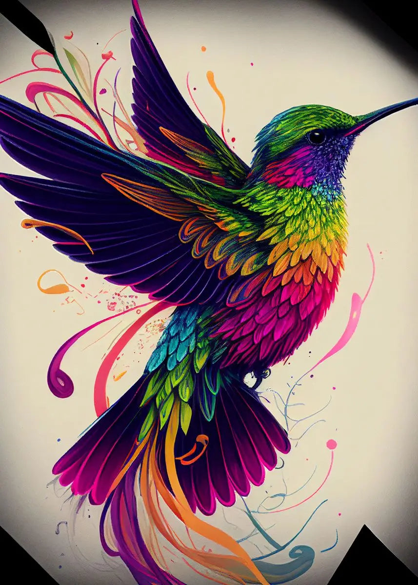 Colorful watercolor hummingbird and flower wall art canvas print, vibrant bird and floral decor for living room home decoration