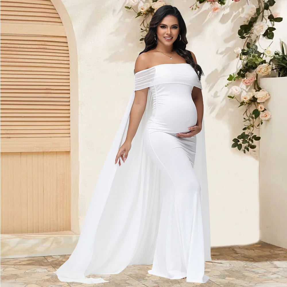 Showlu maternity photography dress in soft mesh chiffon, elegant maxi gown designed for maternity photoshoots
