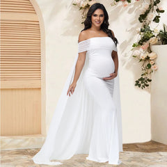 Maternity Photography Props Dresses Mesh Off Shoulder Chiffon Shawl Summer Maxi Dress for Baby Shower Photoshoot