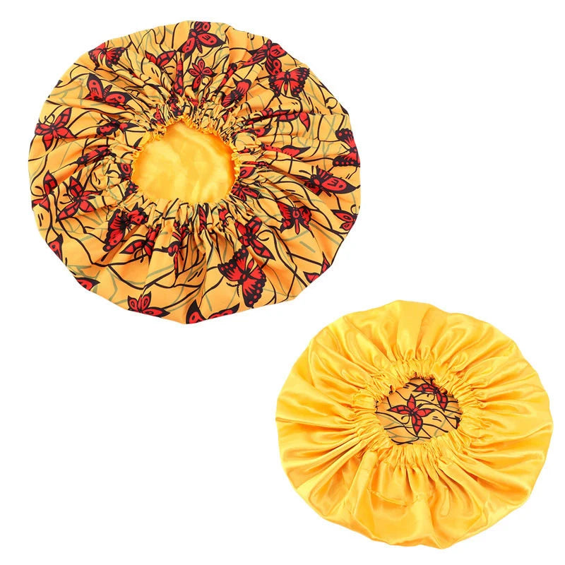 Women’s African print Ankara sleep cap with satin lining, soft and extra large headwrap for hair care and comfortable night wear.