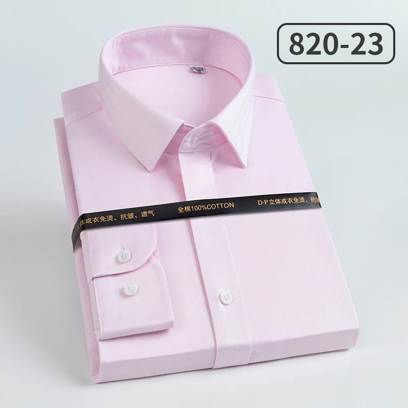 Men's slim fit cotton long sleeve shirt with striped pattern, heterochromatic collar, wrinkle-resistant, high-end luxury fashion.