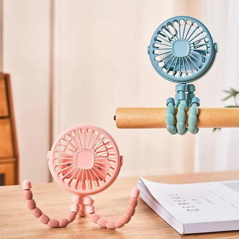 Showlu Portable Octopus Mini Fan, USB rechargeable baby stroller fan with flexible octopus arms for easy cooling.