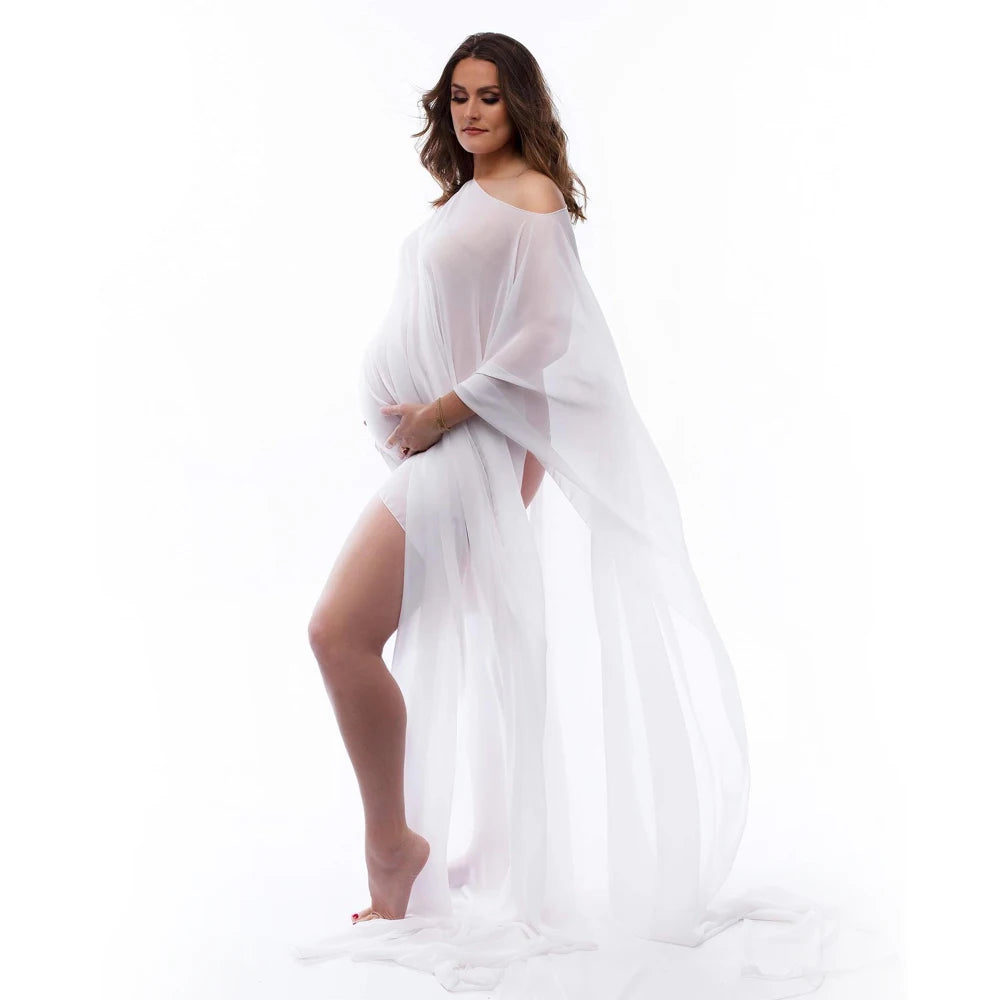 Soft chiffon maternity cape by Showlu Fashion Store, lightweight tulle cloak ideal for photo shoots and special occasions.
